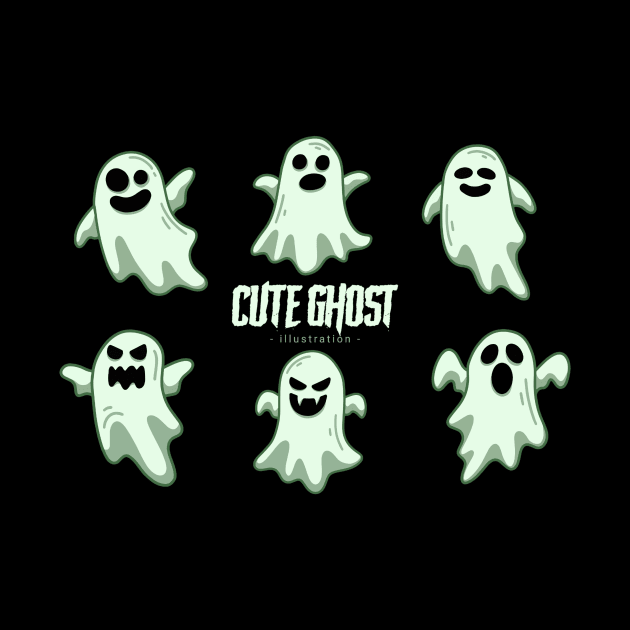 Set of collection cute ghost horror cartoon flat design hand drawn spooky emoji funny spirit doodle by drydenshops