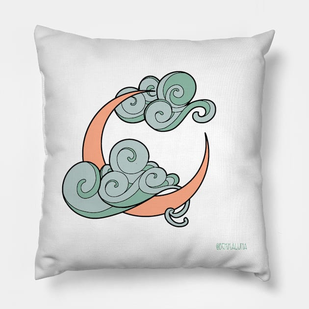 Minimalistic Art Nouveau Clouds and Moon Pillow by Verre