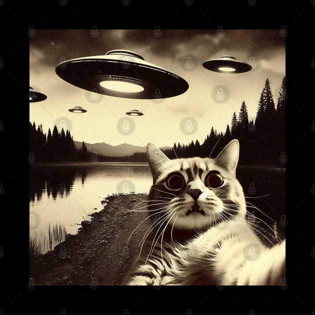 Cat selfie with UFO by TomFrontierArt