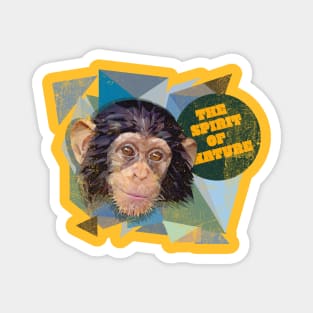 Low polygon art of young chimpanzee with grunge texture. Magnet