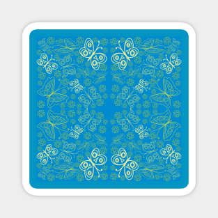 floral pattern with leaves and flowers linocut style Magnet