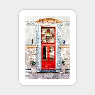 Vintage Red Door In Latvia Magnet