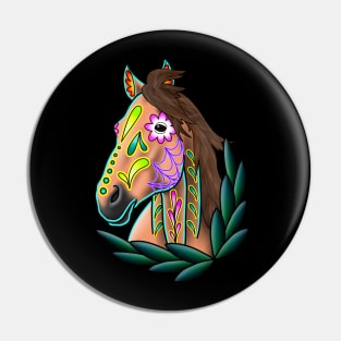 Day of the Dead Dun Sugar Skull Horse Pin