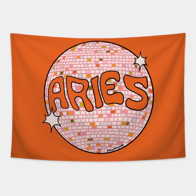 Aries Disco Ball Tapestry by Doodle by Meg