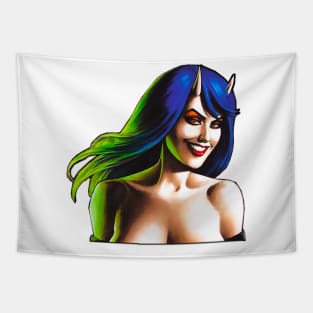 Devilish girl with horns and blue hair Tapestry