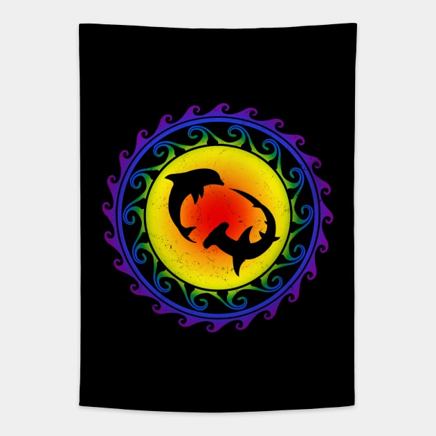 LGBTQ Pride Hawaii Hammerhead Shark and Dolphin Tapestry by NicGrayTees