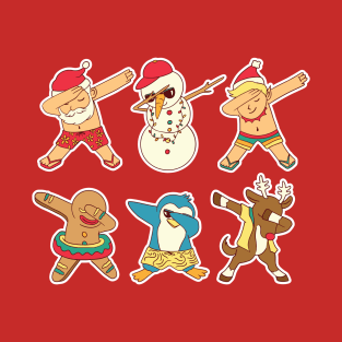 Dabbing Hawaiian Santa Friends Xmas Gifts, Fun Tropical Dab Dance Christmas T-Shirt