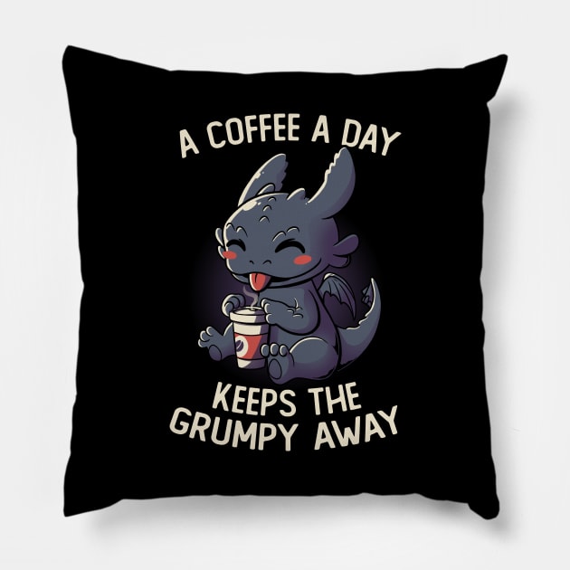 A Coffee a Day Keeps The Grumpy Away Funny Cute Gift Pillow by eduely