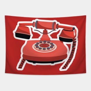 Old rotary dial telephone with handset lifted logo design illustration. Phone vector logo. Flat design style. Tapestry