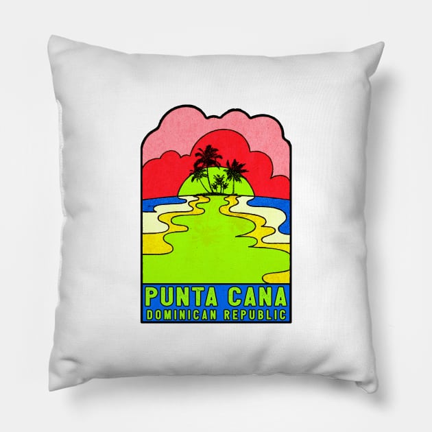 Punta Cana Dominican Republic Groovy Sunset 70's Hippie Hippy Vintage Pillow by DD2019