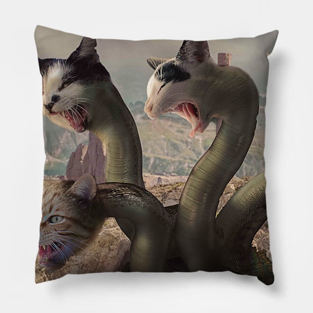 Evil Lernaean Hydra Dragon Cat Pillow by Random Galaxy