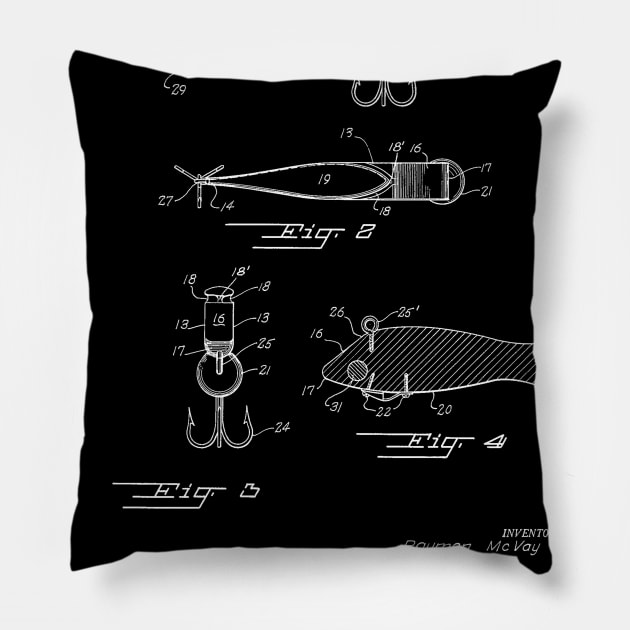 Fishing Lure Vintage Patent Hand Drawing Pillow by TheYoungDesigns