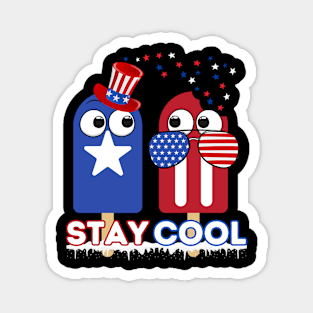 Stay Cool 4th July Popsicle Shirt Boys Men USA Flag American Magnet