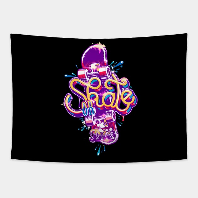 Neon Skate or Die Graphic Tapestry by AdventureWizardLizard