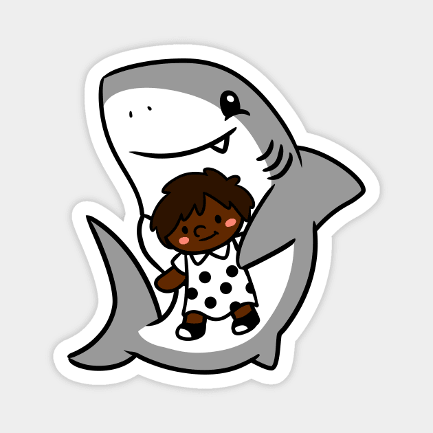 Shark Pup Morgan & Their Doll (Dark Tones, Shag, Smock Dress) Magnet by Pop & Purr