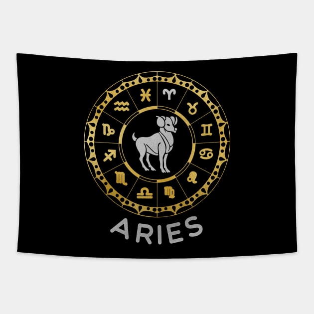 Aries Zodiac Circle Tapestry by Whimsical Frank