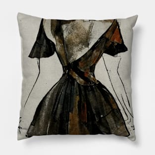 Brown watercolor Fashion Sketch Dress 1950s Pillow