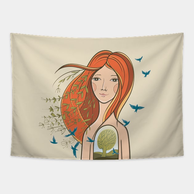 Tranquil Girl About Soul Harmony Inside Unity With nature Tapestry by Mako Design 