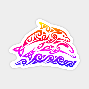 Colorful Tribal Rainbow Dolphins Magnet