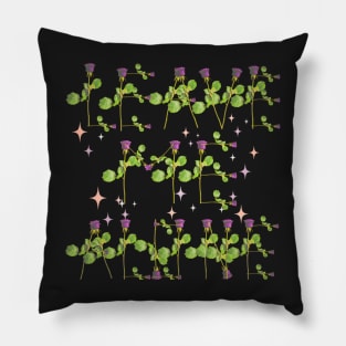 Leave me alone purple roses on stems with sparkles black bg Pillow