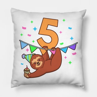 I am 5 with sloth - kids birthday 5 years old Pillow