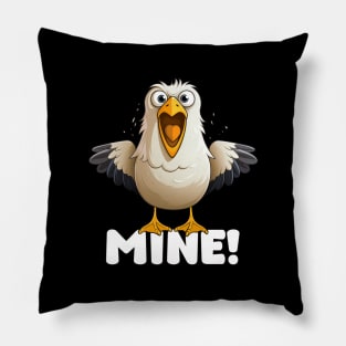 Funny Seagull, Witty Saying – "Mine!", Sea Coast Beach Pillow