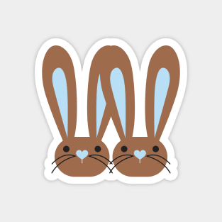 Cute Blue Heart Nose Brown Bunnies Magnet