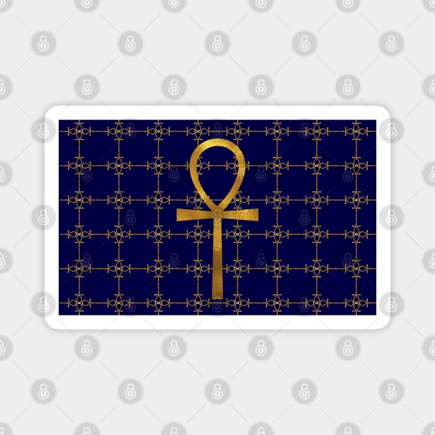 Blue and Gold Egyptian Ankh - Key Of Life Mask Magnet by CRWPROD