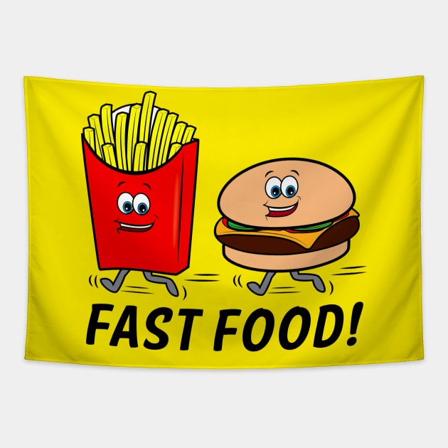 Fast Food: Cartoon Cheeseburger and Fries Tapestry by PenguinCornerStore