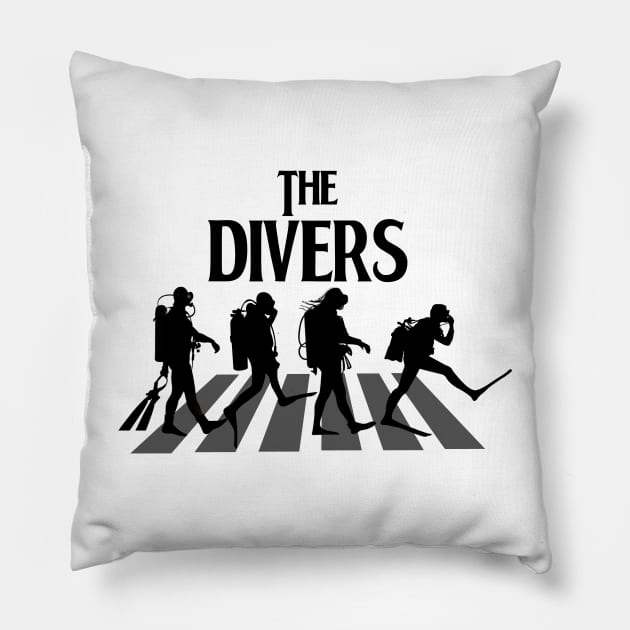 The Divers, Scuba Diver Design Pillow by Teessential