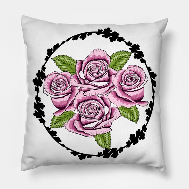 Pink Roses Pillow by Designoholic