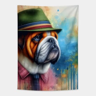 Old English Bulldog Splash Art Tapestry