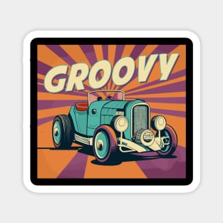 groovy  cartoon hot rod car Magnet