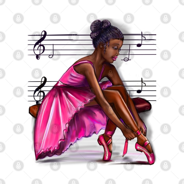 ballerina getting ready to dance, lacing her ballet shoes 2 - brown skin ballerina. Top 10 Best ballerina gifts. Top 10 gifts for black women by Artonmytee