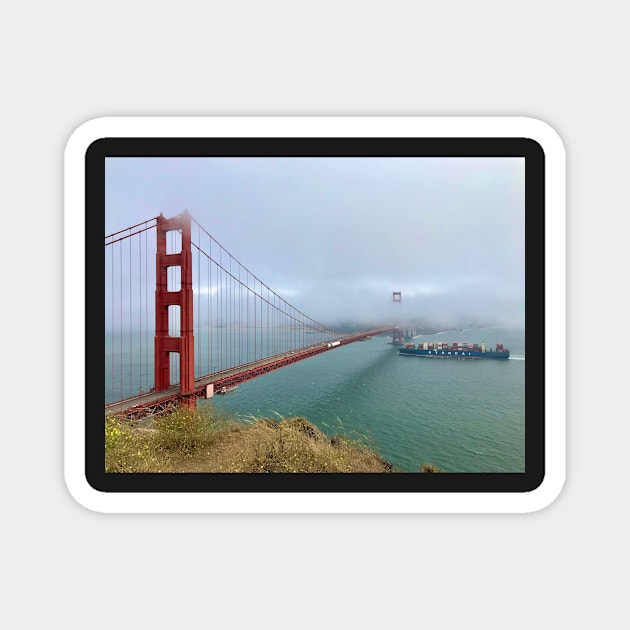 Golden Gate Bridge and Container Ship Magnet by ephotocard