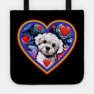 Maltipoo in a rainbow heart Tote