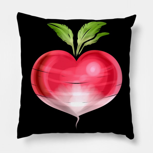 Radish In Heart Shape - Vegetarian - Go Vegan Pillow by SinBle