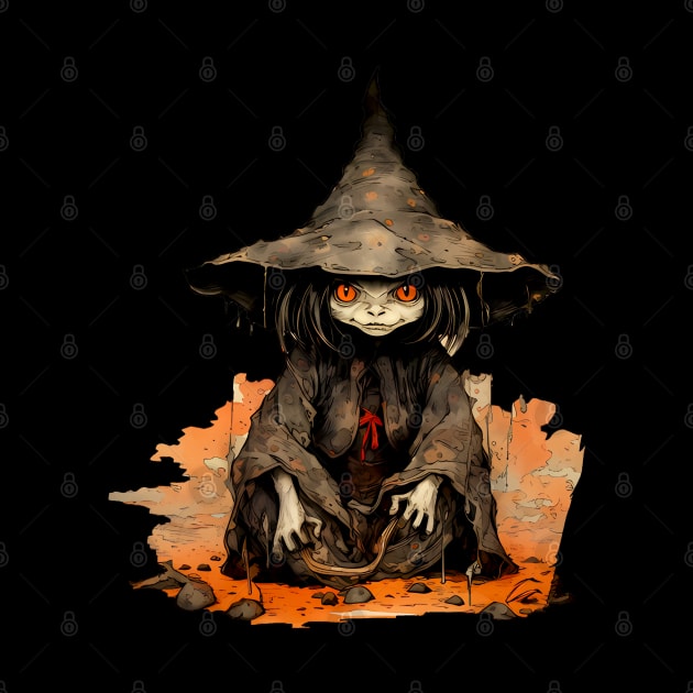 Halloween Apprentice: The Little Goblin Witch on a dark (knocked out) background by Puff Sumo