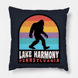 Lake Harmony Pennsylvania Bigfoot Sasquatch Poconos Vacation Retro Sunset Pillow