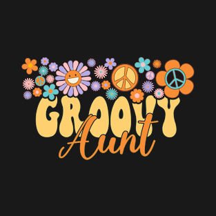 Retro Groovy Aunt Peace Love Matching Family Bday T-Shirt