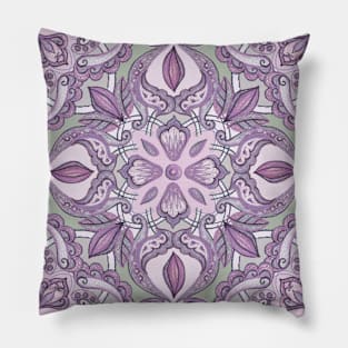 Lavender & Grey - Colored Crayon Floral Pattern Pillow