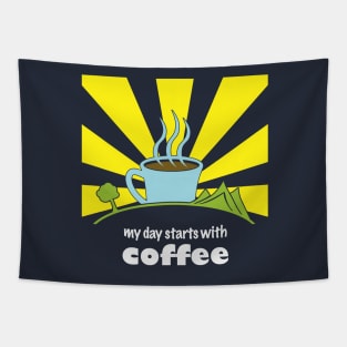 My Day Starts With Coffee Tapestry