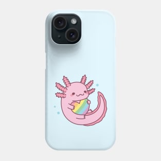 Cute Axolotl Hugging Rainbow Heart Phone Case