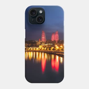 Baku city Caspian Sea Boulevard at night time Phone Case