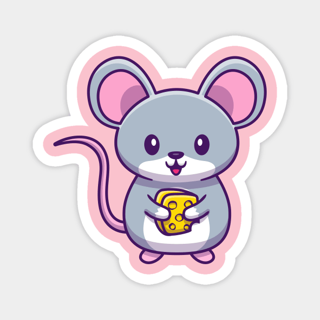 Cute Mouse Holding Cheese Cartoon Magnet by Catalyst Labs