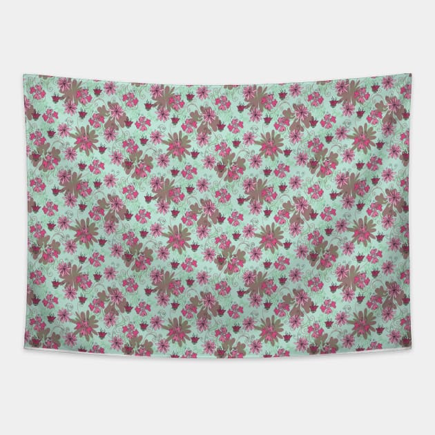 Pink and Green Floral Pattern Tapestry by saradaboru