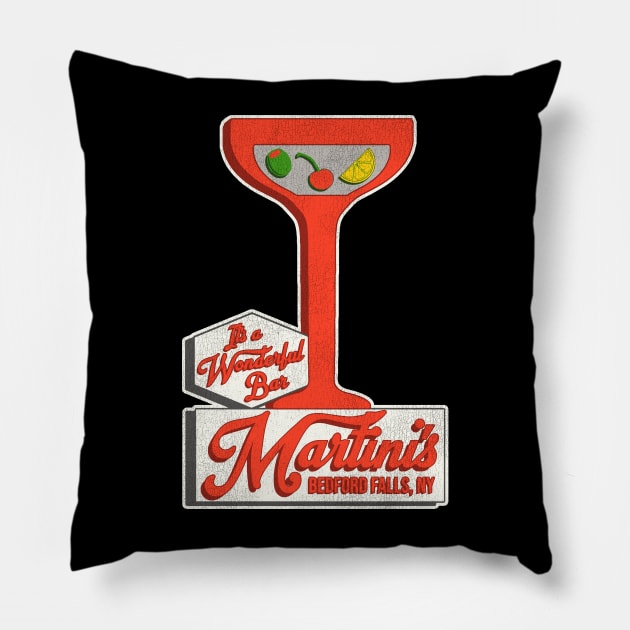 Martini's It's a Wonderful Bar Bedford Falls, NY Pillow by darklordpug