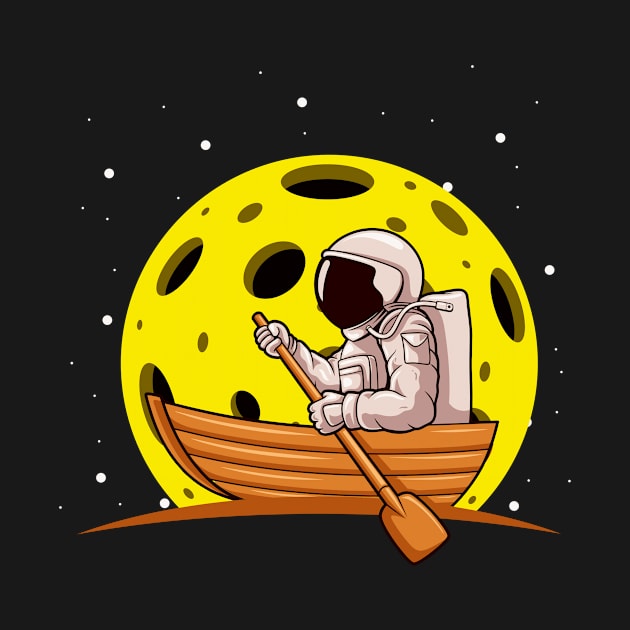 Astronaut Paddling In Boat with Moon In Space by Foxxy Merch