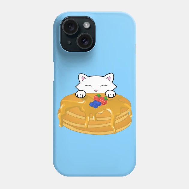 Cute white cat eating a pancake Phone Case by Purrfect