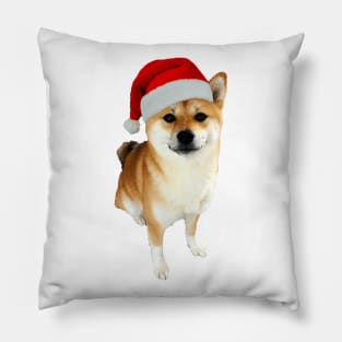 Lilly the Shiba Inu Sitting Down Christmas with Santa Hat Pillow